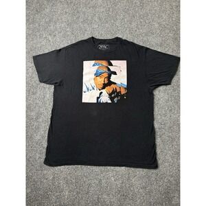 Mens Rap 2PAC Tupac Blue Bandana Portrait Graphic Tee Black, Size XL